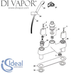 Ideal Standard Cerapl Duo Bath Shower Mixer Rim Mounted 2H and Kit Spare Parts - IDL DV 192